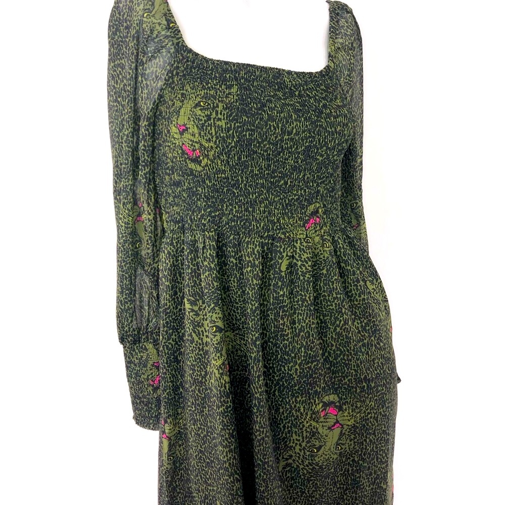 Betsey Johnson Leopard Print Smocked Maxi Dress